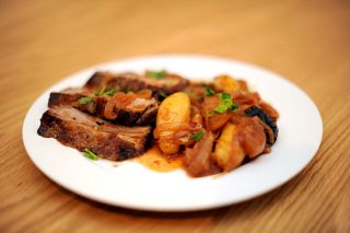 Brisket With Apricots, Prunes And Sweet Potatoes recipe